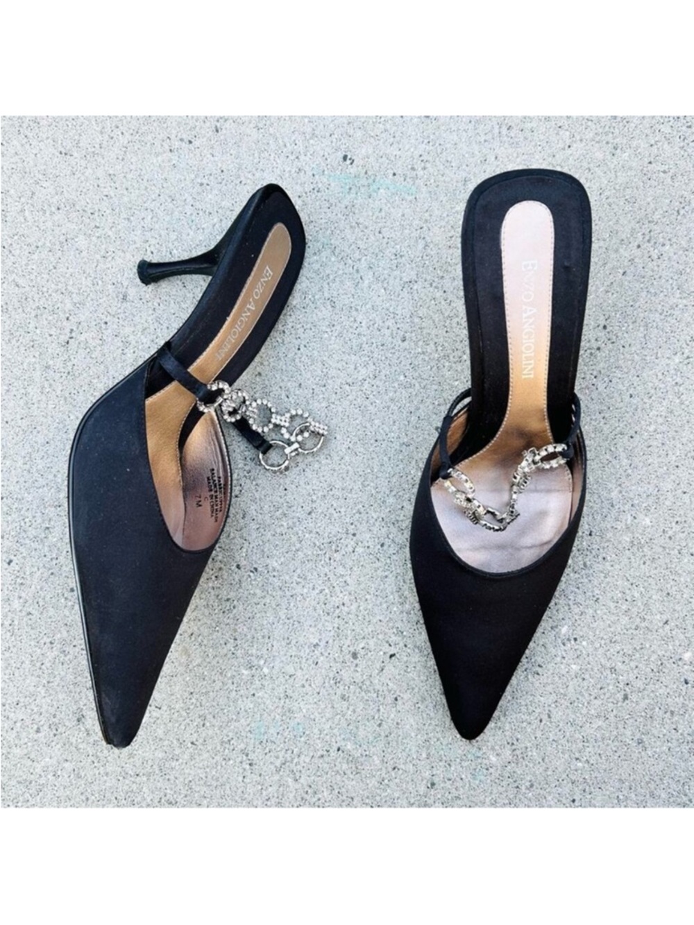 Vintage Enzo Angiolini‎ Satin Rhinestone Mule